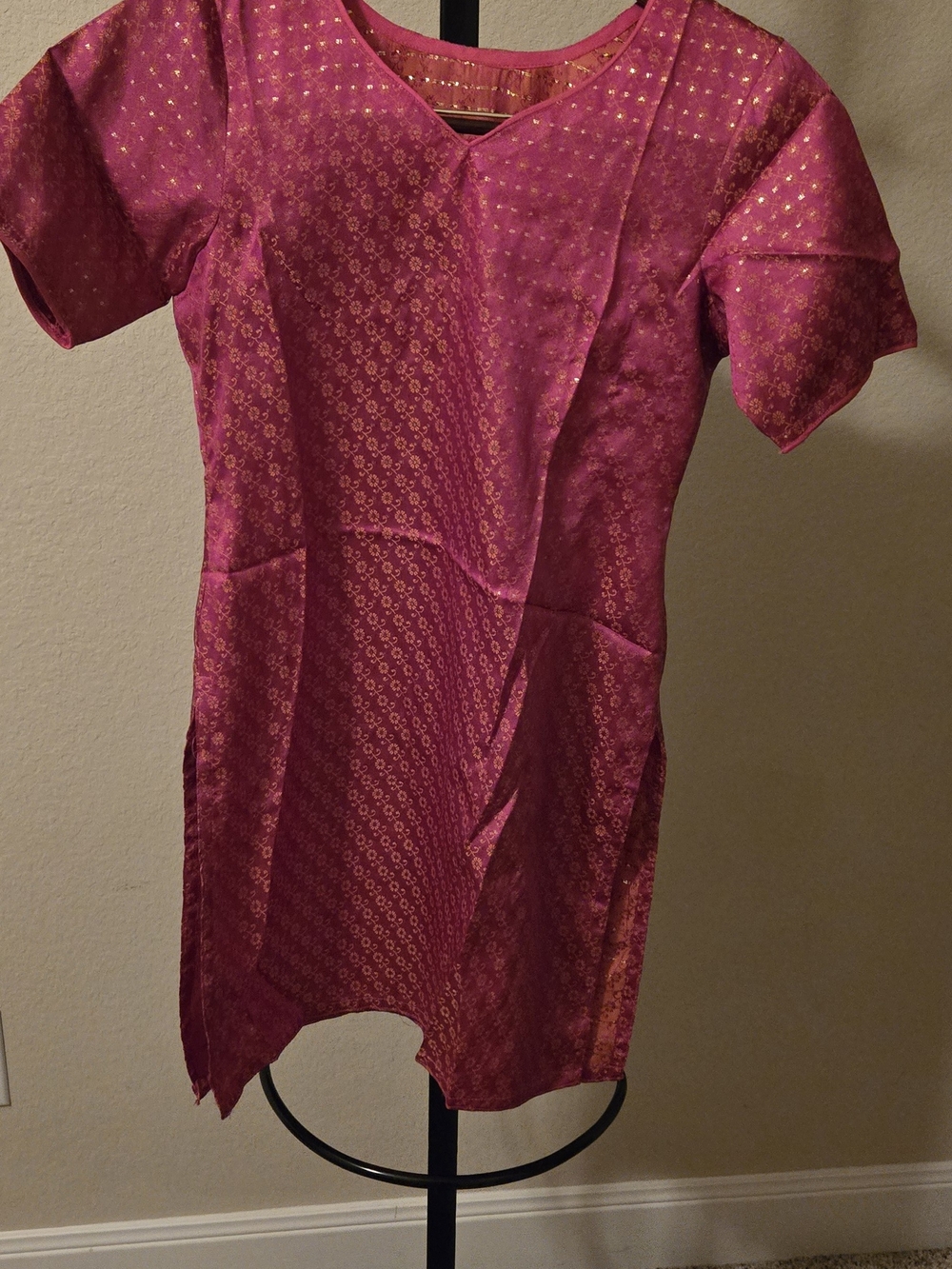 Magenta Gold Brocade Tunic Dress
